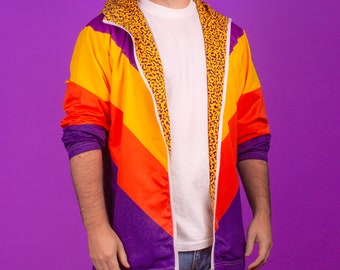 90's Purple & Orange Windbreaker Vintage Inspired Retro Style Vibrant and Colorful 1990s Y2K Jacket