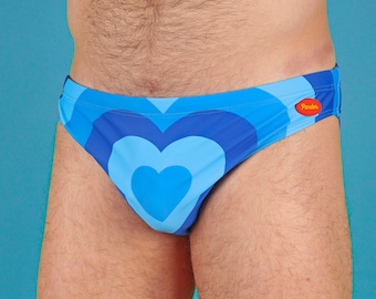 Blue Bubbles Powerpuff Radial Heart Swim Briefs, Men's Swimwear Speedo Style