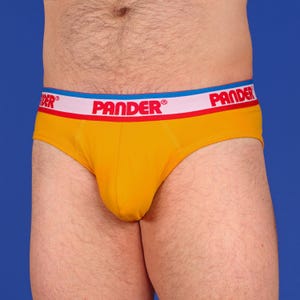 Yellow Pander Brief, 80&#39;s Retro Style Underwear, Sexy 1980&#39;s Vintage Look Men&#39;s Brief