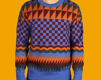 90's Geometric Knit Sweater, Funky Nostalgic Jumper