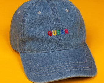 Regalo de sombrero de mezclilla bordado Rainbow Queer para gorra de orgullo sutil no binario LGBT