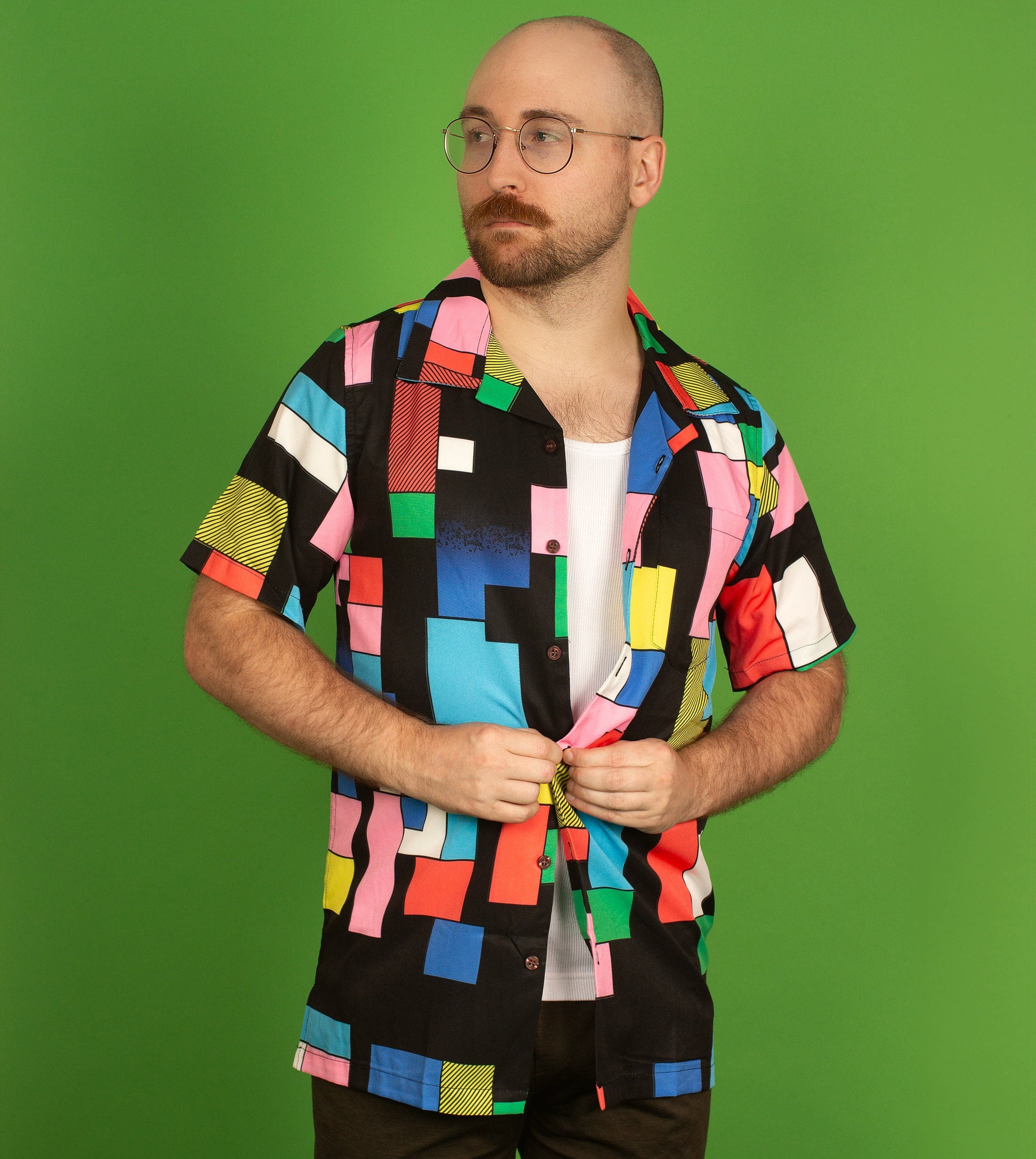 Vintage 80s Geometric Hawaiian Shirt Colorful Funky 90s