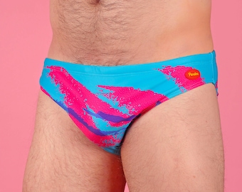 Jazz Cup Swim Brief, 80's Retro Colorful Men's Swimwear, Dopamine Dressing, Memphis Style Speedo