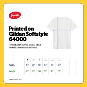 Pode incluir: Uma tabela de tamanhos para t-shirts Gildan Softstyle 64000. A tabela mostra as medidas de largura e altura em polegadas para os tamanhos S, M, L, XL, 2XL e 3XL.