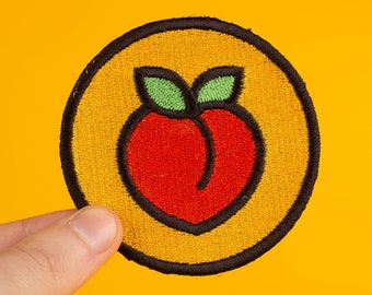 Peach Emoji Embroidered Patch Iron On Gay Pride LGBTQ Thicc Juicy Peach Butt Applique Badge Sew On Embroidered Woven Queer Gift