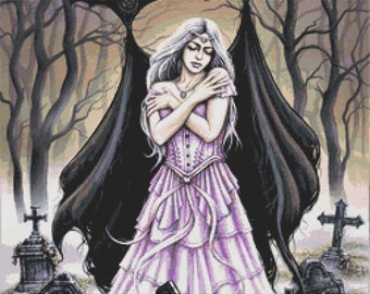 Fantasy UK Large Bats Moon Counted Cross Stitch Kit Goth Halloween