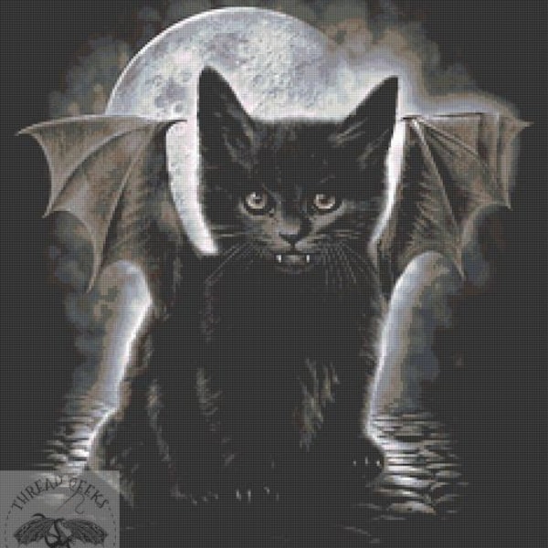 Bat Cat Counted Cross Stitch Digital Chart – Officially Licensed Spiral Direct - Modern Pattern - UK Seller - Goth - Fantasy - Full Coverage