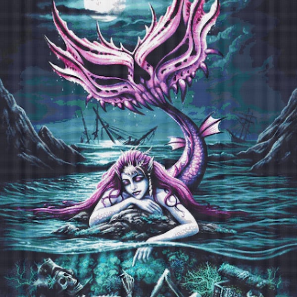 Mermaid and Pirate PDF Cross Stitch Chart – Officially Licensed Sarah Richter - Modern Pattern - UK Seller - Goth - Fantasy - Full Coverage