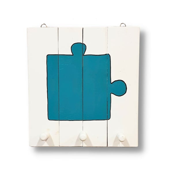 Handmade Coat Rack Nursery Wall Art 'Puzzle', Hand Painted Coat Hooks for Kids Room Decor, Eco Friendly Gifts for Kids, Unique Baby Gift