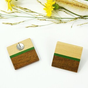 Green earrings, Wooden studs big earrings, Simple oversize earrings, Handmade handpainted earrings, Gift for her