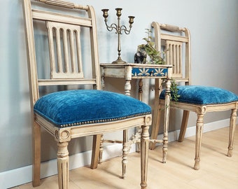 Vintage Dining Chairs, Unique Accent Furniture, Lounge Antique Greek Side Chair, Louis XVI Style, Painted Side Chairs Upohlstered, Set of 2