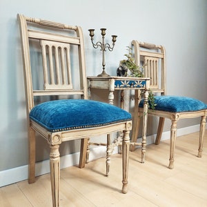 Vintage Dining Chairs, Unique Accent Furniture, Lounge Antique Greek Side Chair, Louis XVI Style, Painted Side Chairs Upohlstered, Set of 2