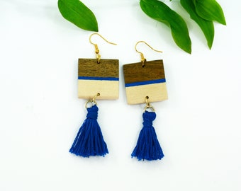 Fan tassel earrings, Blue Cute earrings, Tassle earrings