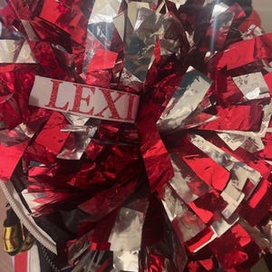 Pom Pom Name Tags for Cheer, Personalized Name & school colors (set of 2); Free USPS 1st Class Shipping; Most items mailed same day ordered