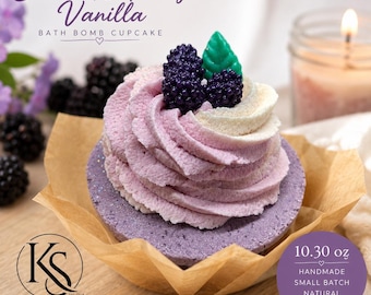 Black Raspberry Vanilla Bath Bomb Cupcake | Removable Top, 10.30 oz Handmade Spa Gift