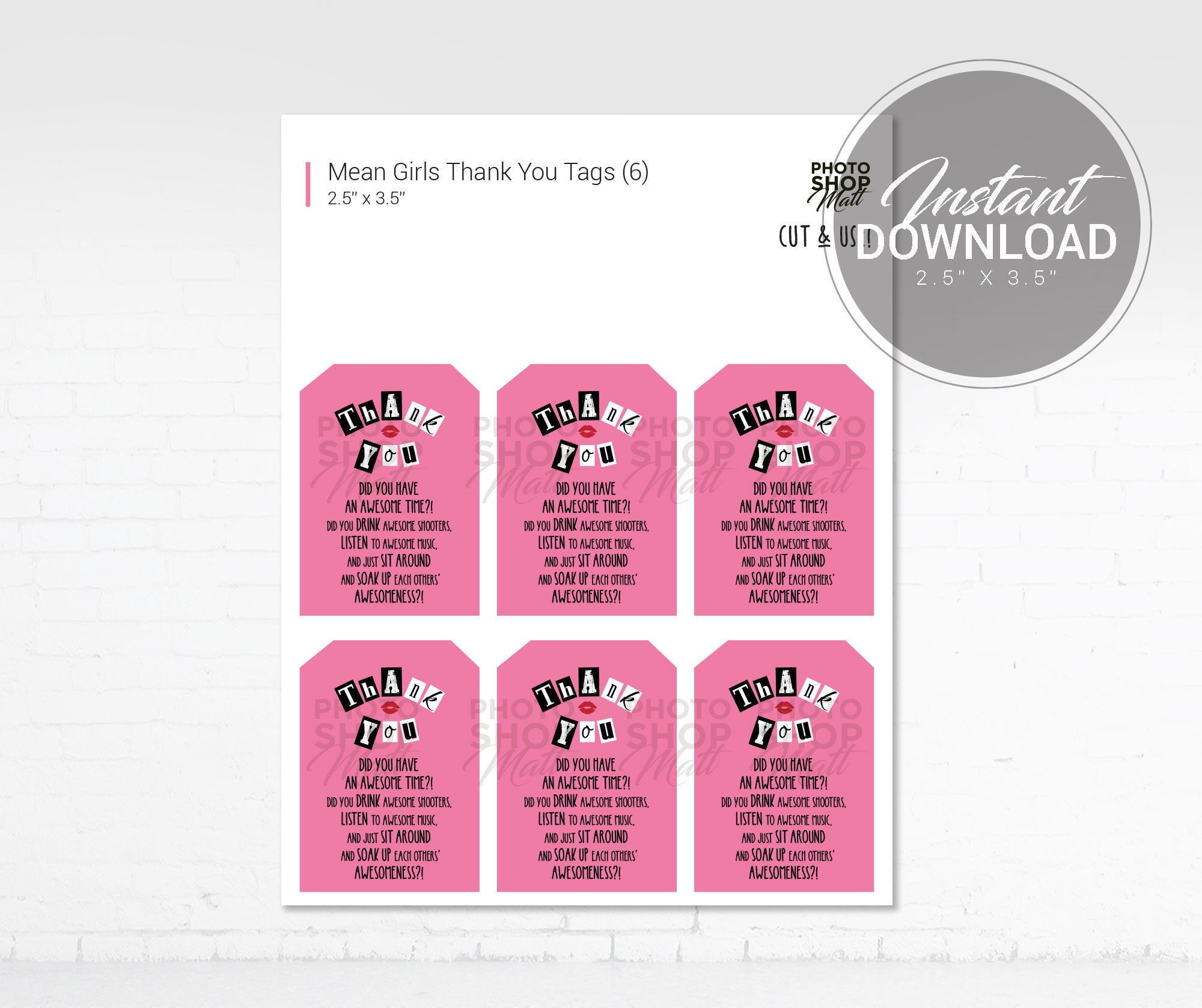 Mean Girls Party Thank You Tags | Mean Girls Party Favour Tags | Mean Girls  Theme Decor | 2.5” x 3.5” Digital Download