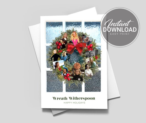 Wreath Witherspoon Christmas Card | Funny Holiday Cards | Reese Witherspoon Holiday Card | Printable Christmas Cards Il_570xn