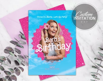 Barb Birthday Invitation | Doll Birthday Theme Invite | Pink Barb Party Invitation