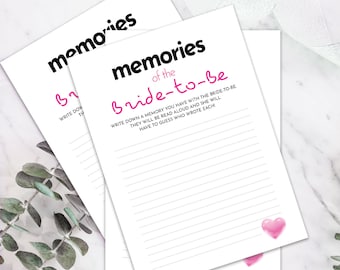 Bachelorette Party Game | Memories of the Bride-to-Be Bachelorette Game | Bridal Memories Game