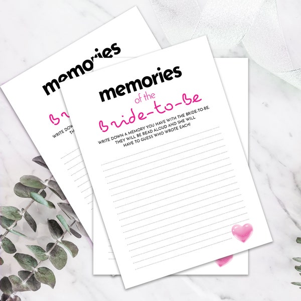 Bachelorette Party Game | Memories of the Bride-to-Be Bachelorette Game | Bridal Memories Game