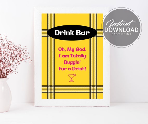 Clueless Bar Sign | Clueless Party Decorations | Printable Drink Bar Sign Il_570xn