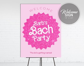 Barb Pink Doll Bachelorette Party Welcome Sign | Pink Doll Bachelorette, Hen Party Printable Decoration