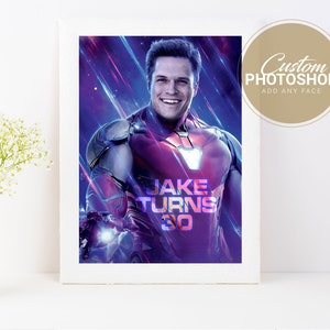 Superhero Party Photoshop Poster Superhero Birthday Sign Custom Face Swap Poster image 3