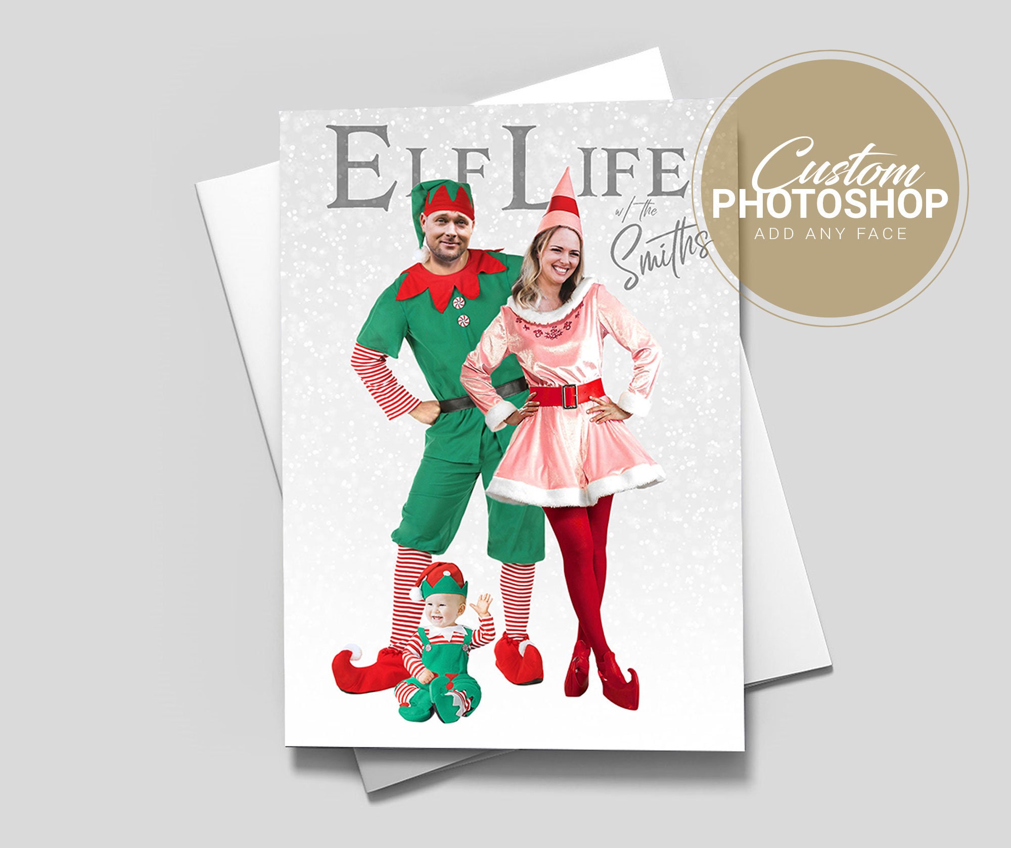 Custom Family Christmas Cards Funny Face Swap Holiday Elf Card