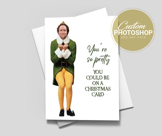 Elf Movie Christmas Card | Face Swap Elf Holiday Card | Funny Custom Holiday Cards | Photoshop Face Card Il_570xn