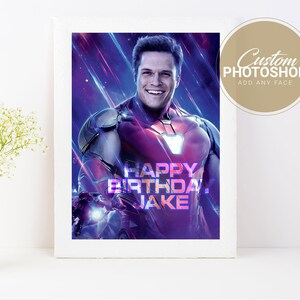 Superhero Party Photoshop Poster Superhero Birthday Sign Custom Face Swap Poster image 2