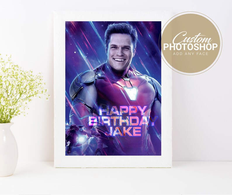 Superhero Party Photoshop Poster Superhero Birthday Sign Custom Face Swap Poster image 2