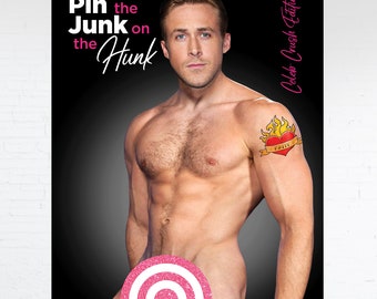 Pin the Junk on the Hunk Personalized Bachelorette Party Game | Celebrity Crush Pin the Junk Games