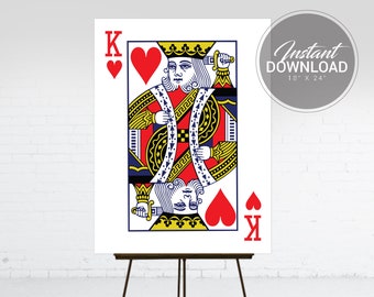 Casino Theme Sign | King of Hearts Playing Cards Poster | King of Hearts Sign | Casino Photo Booth Props