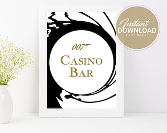 007 Theme Bar Sign | Casino Royale Theme Bar Sign | James Bond Party Bar Sign | Instant Download