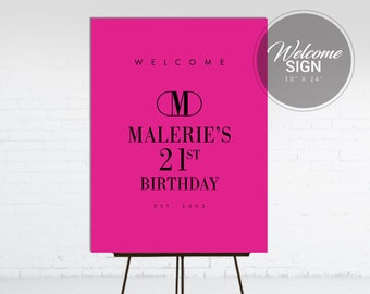 Luxury Fashion Welcome Sign | Pink Designer Birthday Sign | Hot Pink Fashion Welcome Sign