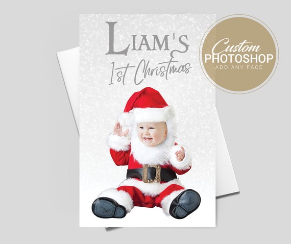 Baby's First Christmas Card | Santa Baby Face Swap Card | Funny Custom Christmas Cards | Photoshop Family Cards Il_570xn