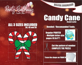 Mosaic Candy Cane from balloons TEMPLATE/3ft,4ft and 5ft tall Candy Cane frame for Balloons TEMPLATE with Instructions/Instant DOWNLOAD