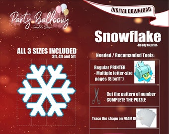 Mozaïek Sneeuwvlok van ballonnen SJABLOON/3ft,4ft en 5ft hoog Sneeuwvlok frame voor Ballonnen SJABLOON met Instructies/Instant DOWNLOAD