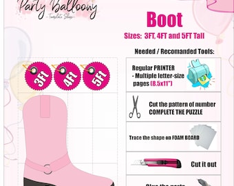 Balloons Mosaic Boot Template/Cowboy boot Balloon Frame Templates: 3ft, 4ft and 5ft with Step-by-Step Instructions/Instant DOWNLOAD