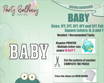 Mosaic Square "BABY" for Balloons/Templates for square letters B,A,Y-1ft,2ft,3ft,4ft,5ft,6ft tall/Mosaic Balloons-PDF files Instant Download