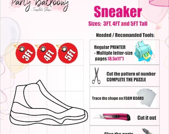 Mall för mosaikballonger med sneakers/mosaik för sneakers på 90, 120 och 150 cm från ballongmallar med steg-för-steg-instruktioner/nedladdning direkt