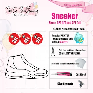 Mosaic Sneaker balloon template/3ft, 4ft and 5ft Sneaker Mosaic from Balloons templates with Step by Step Instructions/Instant download