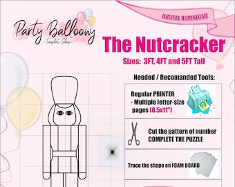 Mosaic Nutcracker balloon template/3ft,4ft and 5ft Nutcracker Mosaic from Balloons templates with Step by Step Instructions/Instant download