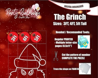 Mosaic Grinch balloon template/3ft, 4ft and 5ft Mosaic from Balloons templates with Step by Step Instructions/Instant download