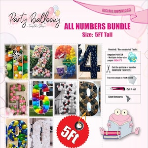 1,5m Alle Zahlen Bundle/Mosaik aus Ballon Vorlagen/PDF Dateien + Schritt für Schritt Anleitung/Instant Download