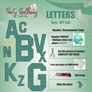 4ft Square Font All Letters Bundle /Mosaic from Balloons templates/Marquee Letter template/PDF files + Step by Step Instructions