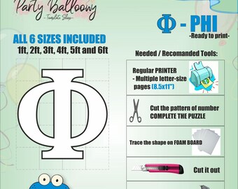 Φ Phi-All Sizes (From 1ft to 6ft)/Mosaic from Balloons Greek Letter Φ Phi frame/PDF files + Easy to Follow Instructions/Instant download