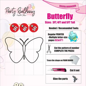 Modèle de ballon papillon mosaïque/3 pieds, 4 pieds et 5 pieds mosaïque papillon à partir de modèles de ballons avec instructions étape par étape/téléchargement instantané