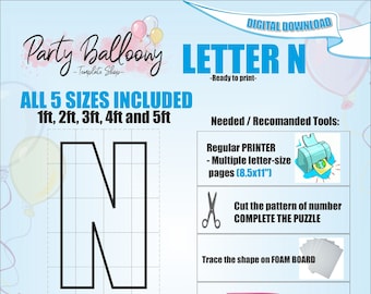 Carta N - Todos los tamaños (de 1ft a 5ft)/Mosaic Letters from Balloons/PDF files + Instructions Step by Step on how to build/Instant download