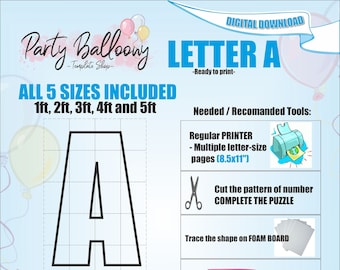 Carta A - Todos los tamaños (de 1ft a 5ft)/Mosaic Letters from Balloons/PDF files + Instructions Step by Step on how to build/Instant download